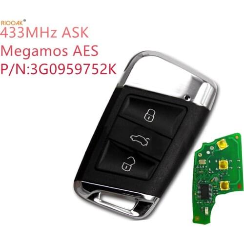 RIOOAK 3G0 959 752 MQB Intelligent Keyless Smart Remote Key 434Mhz ID88 for V W Volks wagen Passat B8 2018 2019 3G0 959 752 K
