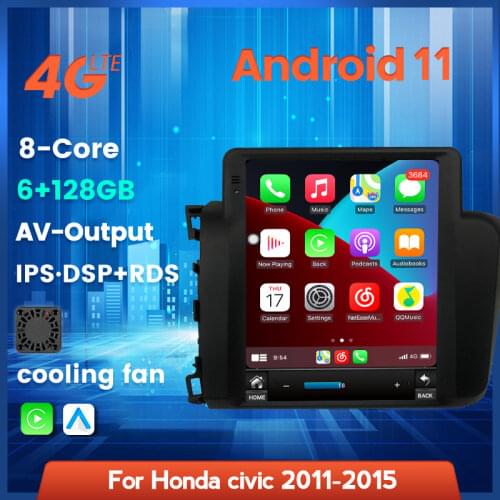 Tesla Style Vertical Screen Android11 For HONDA CIVIC 2011 2012 2013 2014 2015 Car Radio Automotivo Multimedia Player Navigation