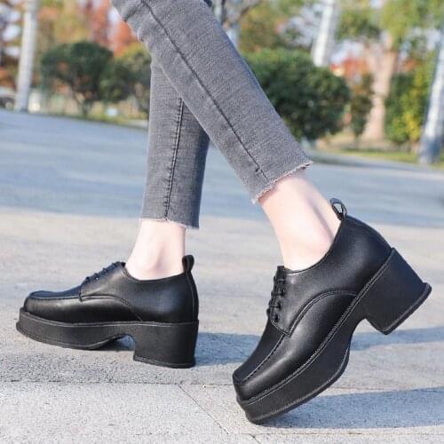 Japanese Vintage Casual Shoes Woman New Spring High Heels Platform Shoes College Student Cosplay Lace up Women Shoes Plus Size