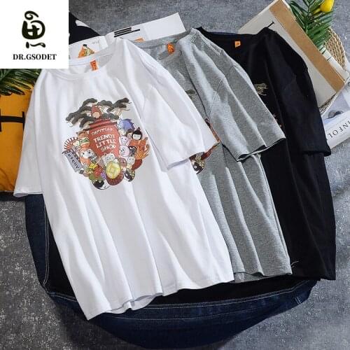 GSODET Summer T-Shirt Couple Cotton Japanese anime Cartoon Half Sleeve O-Neck Loose Casual Mens and Womens Tops Oversize