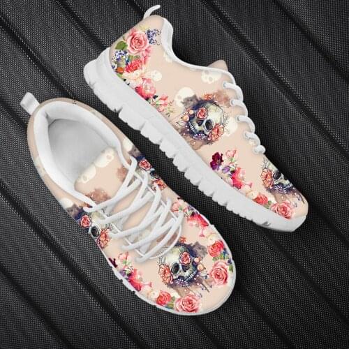 WHEREISART Sneakers For Women 2021 Casual Sneakers Classic Low Style Ladies Vulcanized Flats Shoes Female Skull Red Rose Design