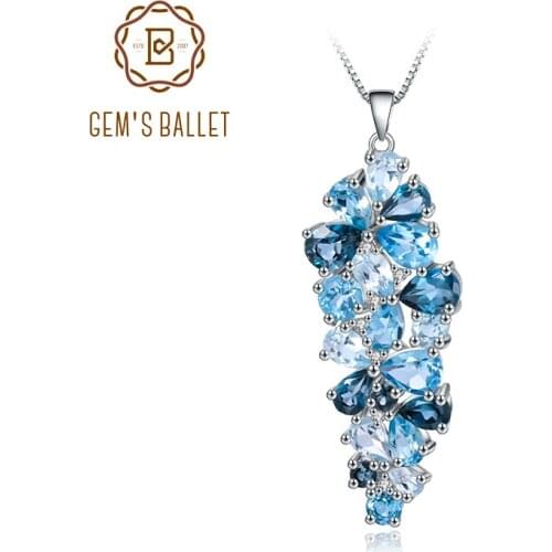 GEMS BALLET London Blue Topaz Swiss Blue Topaz Sky Blue Topaz Mix Gemstone Pendants For Women Gift Luxury Jewelry Accessories