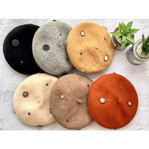 VISROVER Solid Color winter 100% wool winter beret For woman wool accessory winter hat solid color top quality Women Boina Gift