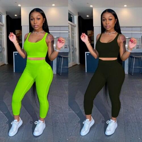 2021 Womens Sports Leisure Two Piece Set Fitness Summer Cool Quick Dry Yoga Suit Sexy Tight Solid Sleeveless Sport Suit