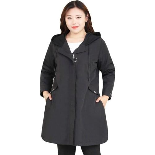 Plus Size 10XL 8XL 6XL Women Long Sleeves Trench Coat 2020 New Style Hoodies Black Outerwear Spring Autumn OL Work Wearing Tops