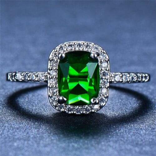 Luxury Female Emerald Green Square Ring 100% Real 925 Sterling Silver Engagement Ring Vintage Wedding Rings For Women
