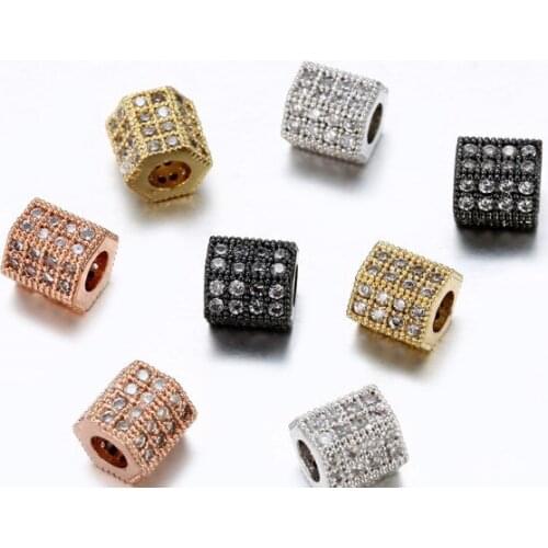 0.8*0.8cm tube spacer micro pave cz zircon cubic zirconia beads metal Crystal bracelet DIY making silver gold plated fg5435