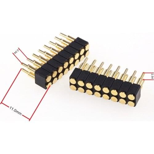 2 Pcs Spring Loaded Pogo Pin 16 Position 2x8 Pins 2.54 Grid Pitch SMT 11.0 MM Height Dual Row Surface Mount PCB Vertical 70gf