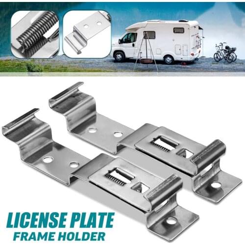 2Pcs European EU Stainless Steel Car Number License Plate Frame Holder Bracket Rack For Camper Trailer Truck Clips Cover Spring