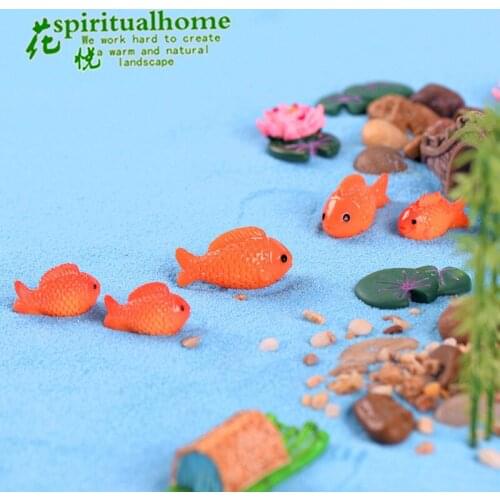 2pcs/set Decorative Lotus lotus leaf Red Fish Miniature Mini Micro Landscape Ornaments Resin Figurines Home Decoration