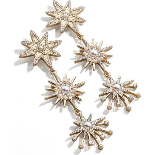 2021 Fashion Boho Cone Star Pearl Long Dangle Earrings for Women Rhinestone Shiny Vintage Drop Earring Jewelry Factory Outlet