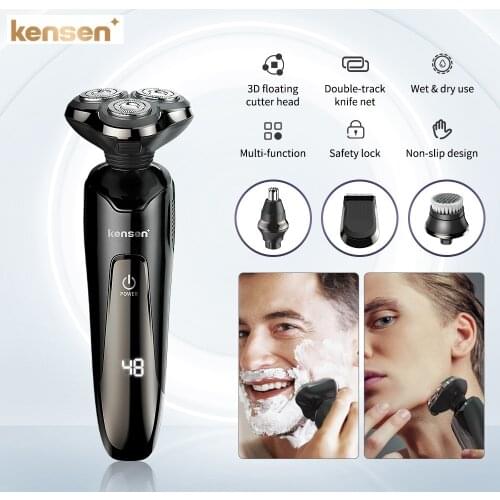 Kensen 4 In 1 Electric Shaver Beard Trimmer Rechargeable Razor Bald Head Shaver For Men Portable Shaving Beard Facial Brush