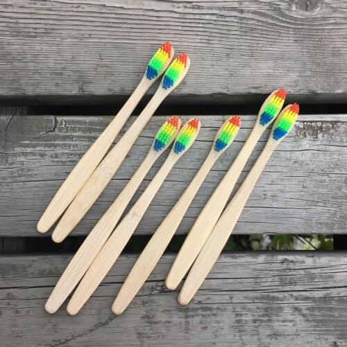 40pcsTeeth Dental Care Teeth Cleaning Eco-Friendly Rainbow Bamboo Soft Fibre Biodegradable Solid Bamboo HandleToothbrush