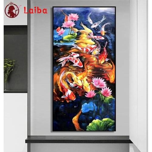 Diamond Painting Abstract art rich koi lotus Cross Stitch Diamond Mosaic Of Rhinestone Embroidery crystal Beaded Handicraft