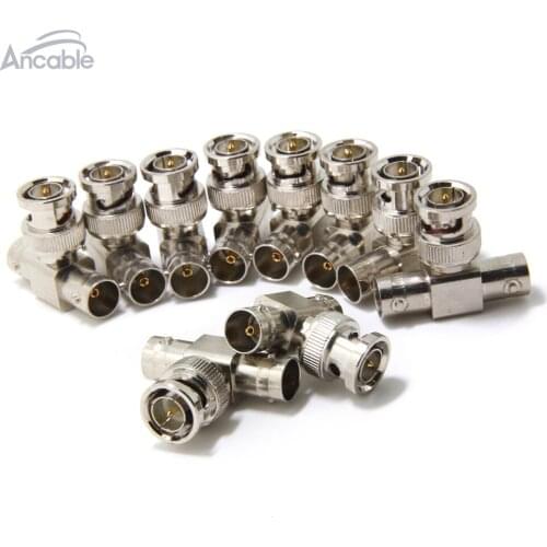Ancable 10-Pack BNC Male to Dual BNC Female Plug T-Shape RF Coaxial 3 Way Splitter Adapter for Security CCTV DVR Camera System