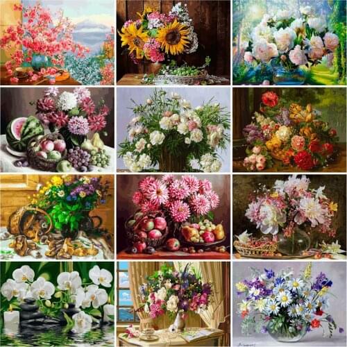 AZQSD DIY Unframed Oil Painting By Numbers Flowers Pictures Canvas European Style Painting For Adults Living Room Home Decor