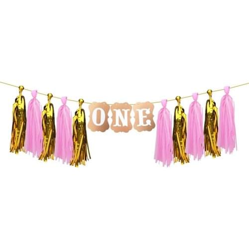 One Years Old Chair Banner I AM ONE Hanging Bunting Tissue Tassels Garland Kids 1st Birthday Party Decoration Baby shower Supply