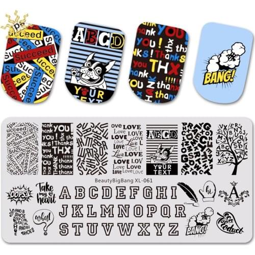 BEAUTYBIGBANG 6*12CM Rectangle Love Succeed Letters Alphabet Dog Design Stamping Template Manicure Nail Art Stamp Image Plate