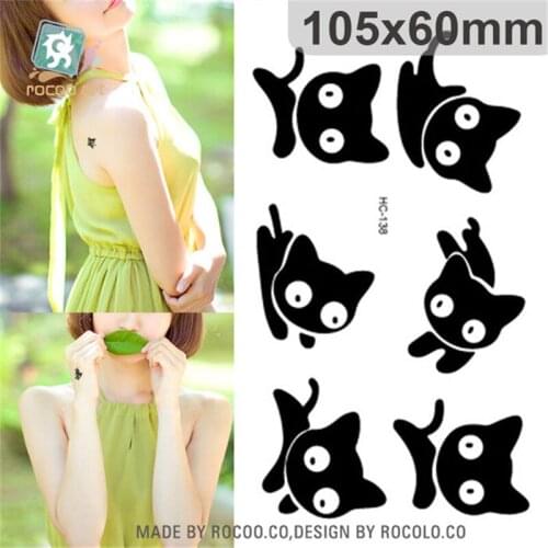 Body Art Sex Products waterproof temporary tattoos for lady women cute 3d black kitten design flash tattoo sticker HC1138