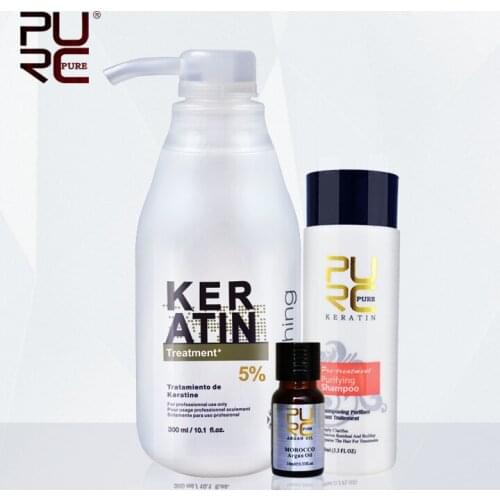 PURC Brazilian Keratin Treatment straightening hair 5%formalin Eliminate frizz and have shiny hair treatment free gift agran oil