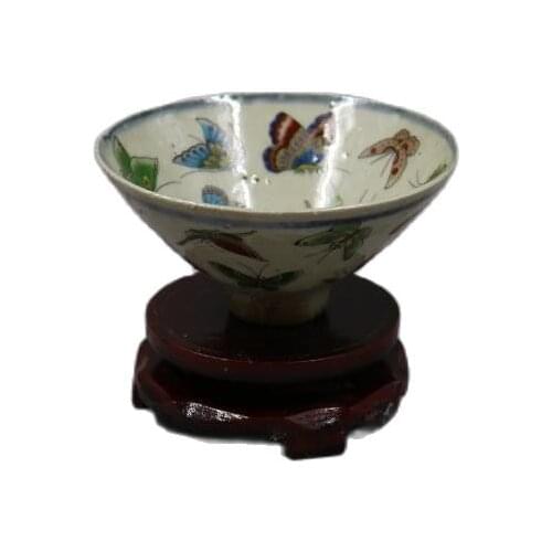 Qing Guangxu pink butterfly pattern Douli bowl household decoration decoration collection