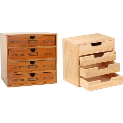 Wooden Retro 4 Layer Drawer Storage Box Retro Desktop Dividers Organizer Cosmetic Jewelry Rustic Shelf Cabinet Home Tabletop