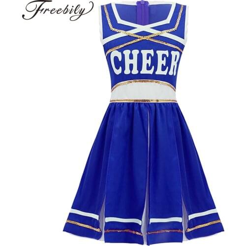 Children Kids Girls Cheerleader Costume School Child Cheer Costume Outfit for Carnival Party Halloween Cosplay Dress Up Clothes