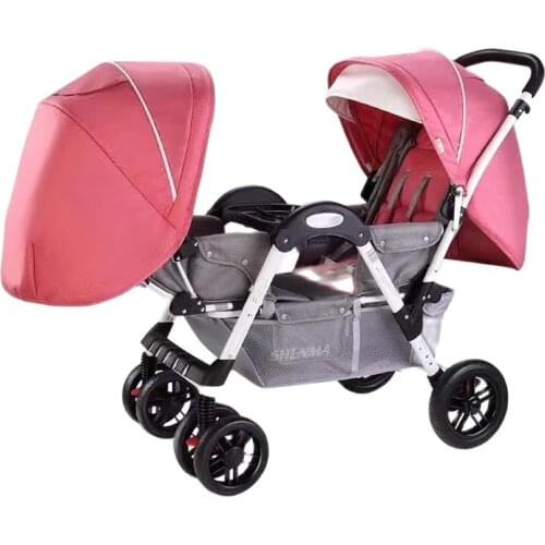 Twin baby stroller Four-wheel shock-absorbing baby can sit and recline double Pram