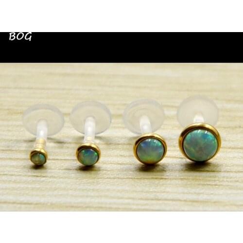 Lot 4Pcs Opal Stone Bioplast Flexible Push In Gold Labret Monroe Lip Stud Ear Cartiliage Tragus Helix Piercing stud Ring 16g