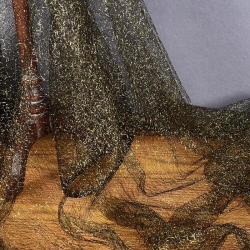 Gold lines random pattern black gold mesh hollow perspective texture mesh lace dress fabric designer fabric