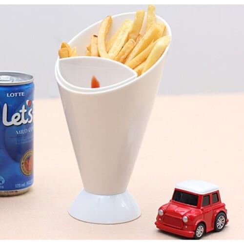 Kitchen Serving Tool Snack Cone Stand + Dip Holder For Chips Finger Food Sauce White Fries Dip and Cone Cup Snack Holder Serving