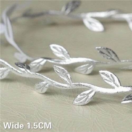 5Yards 1.5CM Wide Gold Silver Simulative Leaves Glitter Satin Webbing DIY Headwear Garland Christmas Party Banquet Home Decor