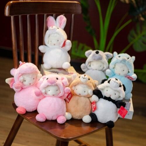 Hot Cartoon Sheep Stuffed Animals Plush Toys Kawaii Soft Doll Dress Up Unicorn Panda Wolf Pig Rabbit Kids Plushie Doll Girl Gift