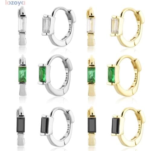 Lozoya 925 Sterling Silver Loops Luxury Jewelry 8MM One Zircon Square Huggies Clips Pendiente Circle Clips Fine Jewelry Loops