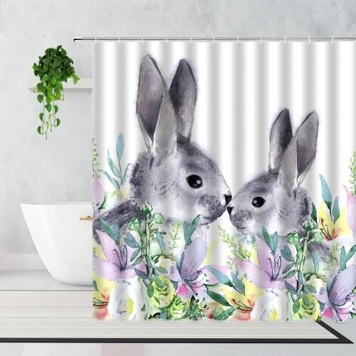 Cute Animal Bunny Shower Curtain Easter Egg 3D Printing Bathroom Waterproof Bath Curtains Bathtub Screen Set With Hook Polyester