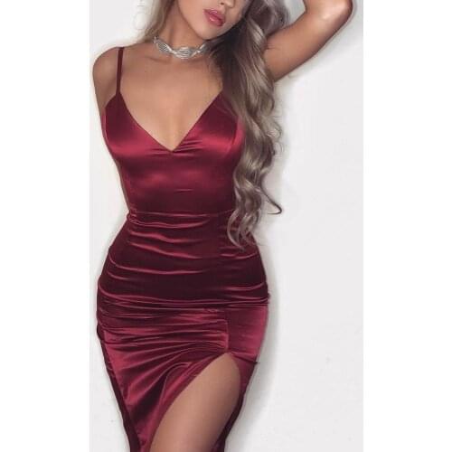 Trendy women dress V-neck sleeveless solid Bandage Bodycon Evening Party solid Polyester Mini Dresses one pieces