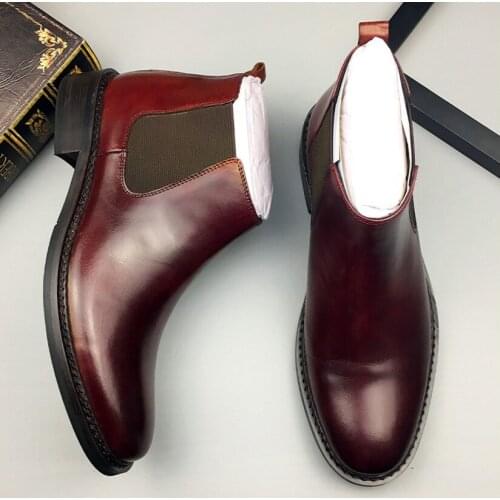 Autumn Winter Men Round Toes Genuine Leather Elastic Band Ankle Boots Male High Top Comfortable Flat Ankle Boots Free Shipping