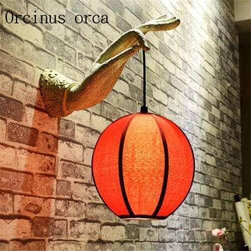 The new Chinese style retro wall decoration creative personality porch corridor lamp classic living room aisle antique Zen lamp