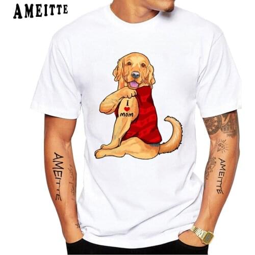 New Summer Men Short Sleeve I Love Mom Funny Golden Retriever T-Shirt Fashion White Casual Tops Hip Hop Dog Design Cool Boy Tees