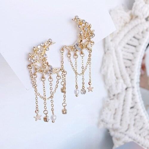 New Korean Metal Moon Tassel Drop Earrings For Women earings fashion jewelry 2020 dangle earring Jewelry vintage accessories