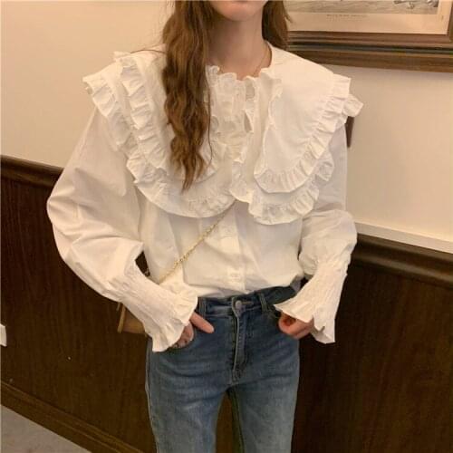 2021 spring autumn fashion new plus size Kawaii Blusas Mujer women tops Japanese casual loose trumpet sleeve bottoming shirt