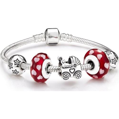 NEW Arrival 100% 925 Sterling Silver Bracelet For Women With Heart Chain Charms Beads Fashion Jewelry Original Free Mail