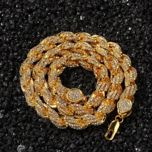 New Fashion Charm 9mm Rope Chain Necklace Silver Color Iced Out Rhinestones Hiphop Necklaces Jewelry Men Women Drop Shipping