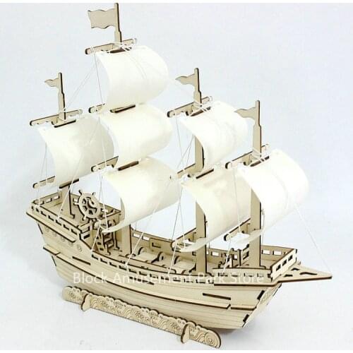 Sailboat Diy Toy Puzzle 3D Small Boat Educational Kids Gift Games Assemble Wood Building Ferry Model Wooden Toys Sailing Ship