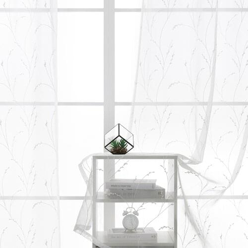 ELKA Leaves Embroidered Sheer Curtains Tulle Voile Curtains for Living Room Bedroom Kitchen Window Treatment Drape Home Decor