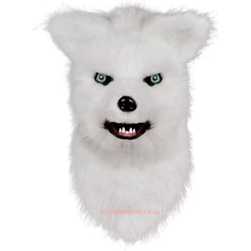 Halloween Moving White Fox Realistic Fox Mask Costume Movable Mouth White Fox Head Christmas Masquerade Carnival Party Prop Gift
