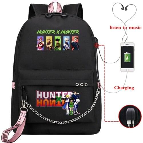 Girls Hunter X Hunter USB Backpack for Students Anime Schoolbags Manga Kurapika HxH Devil Eye Women Travel Knapsack Mochila