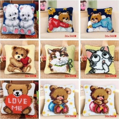 DIY Cute cartoon animals Carpet Embroidery Pillow Knoop Pakket Needlework Set Latch Hook Cushion Button Package knoop kussen