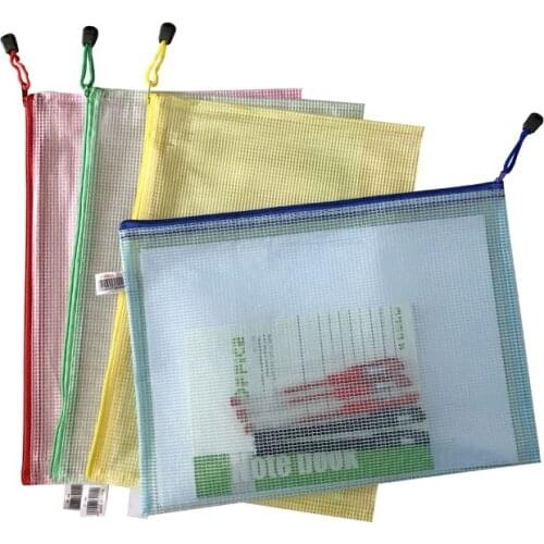 A4 Mesh Zipper File Bag Transparent Portable Information Bag Student Stationery File Bag Waterproof