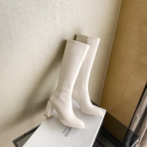 SKLFGXZY Fashion Long Shoes Woman Zipper Round Toe Thick Heels Knee High Boots 2021 Winter Newest Party Basic Chelsea Boots